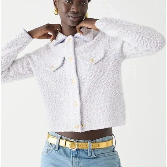 NEW J. CREW Collared Lady Jacket S Wool Boucle Periwinkle Lavender Purple NWT - Picture 1 of 9